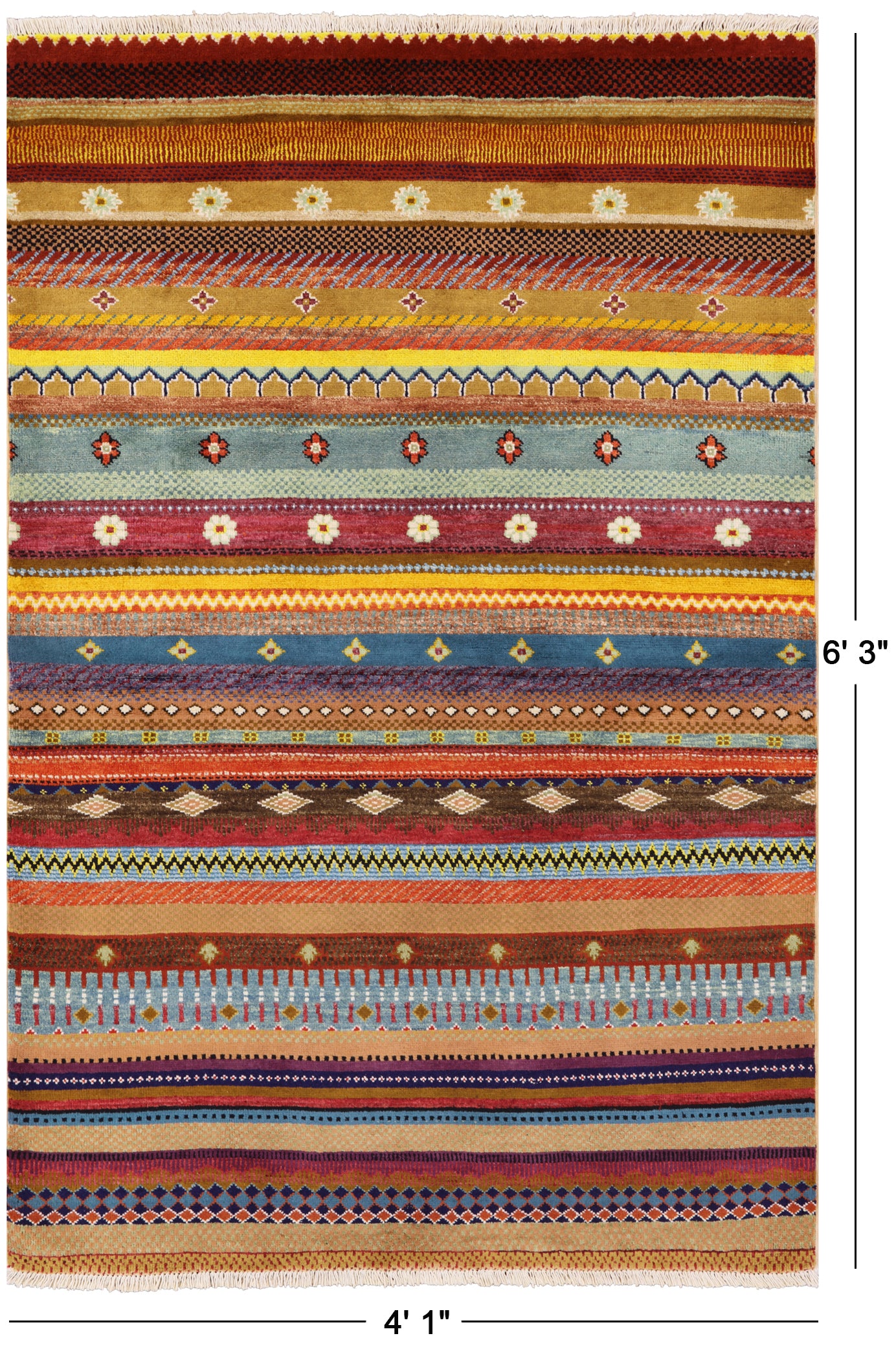 Persian Gabbeh Hand-Knotted Wool Rug - 4' 1" X 6' 3" - Golden Nile