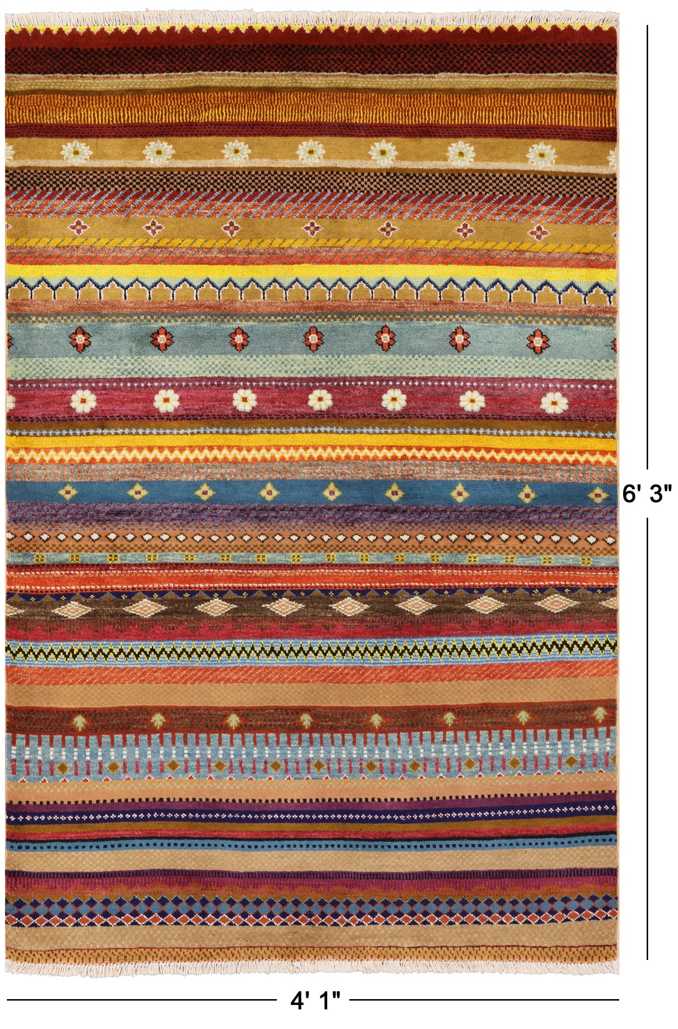 Persian Gabbeh Hand-Knotted Wool Rug - 4' 1" X 6' 3" - Golden Nile