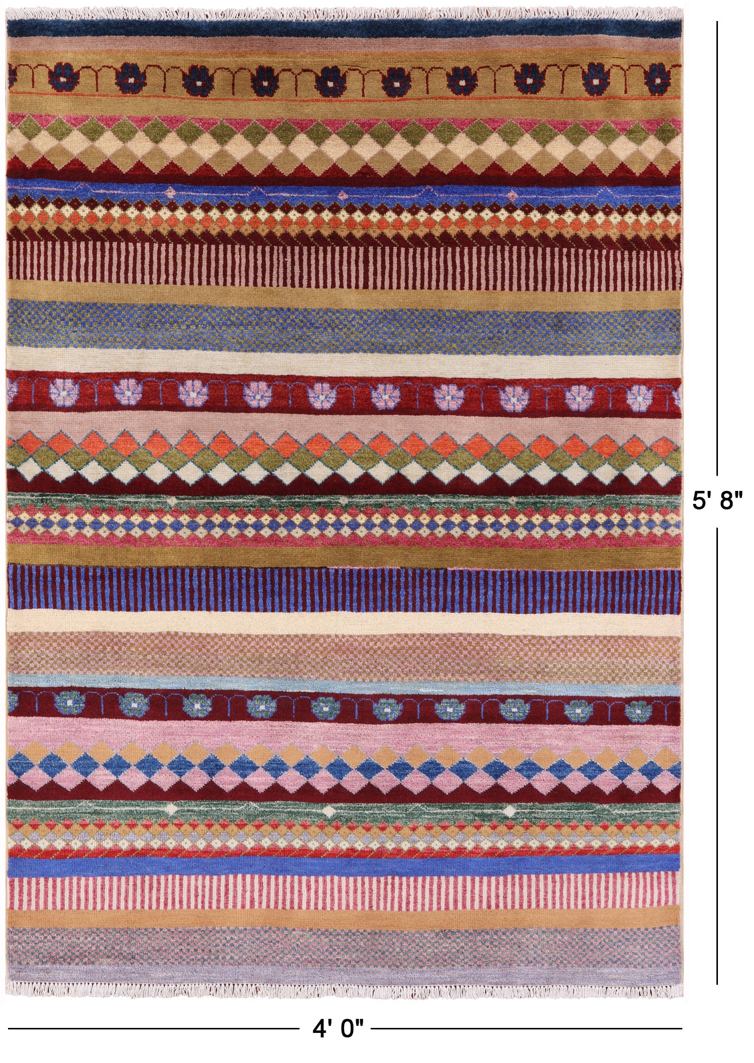 Persian Tribal Gabbeh Hand Knotted Wool Rug - 4' 0" X 5' 8" - Golden Nile