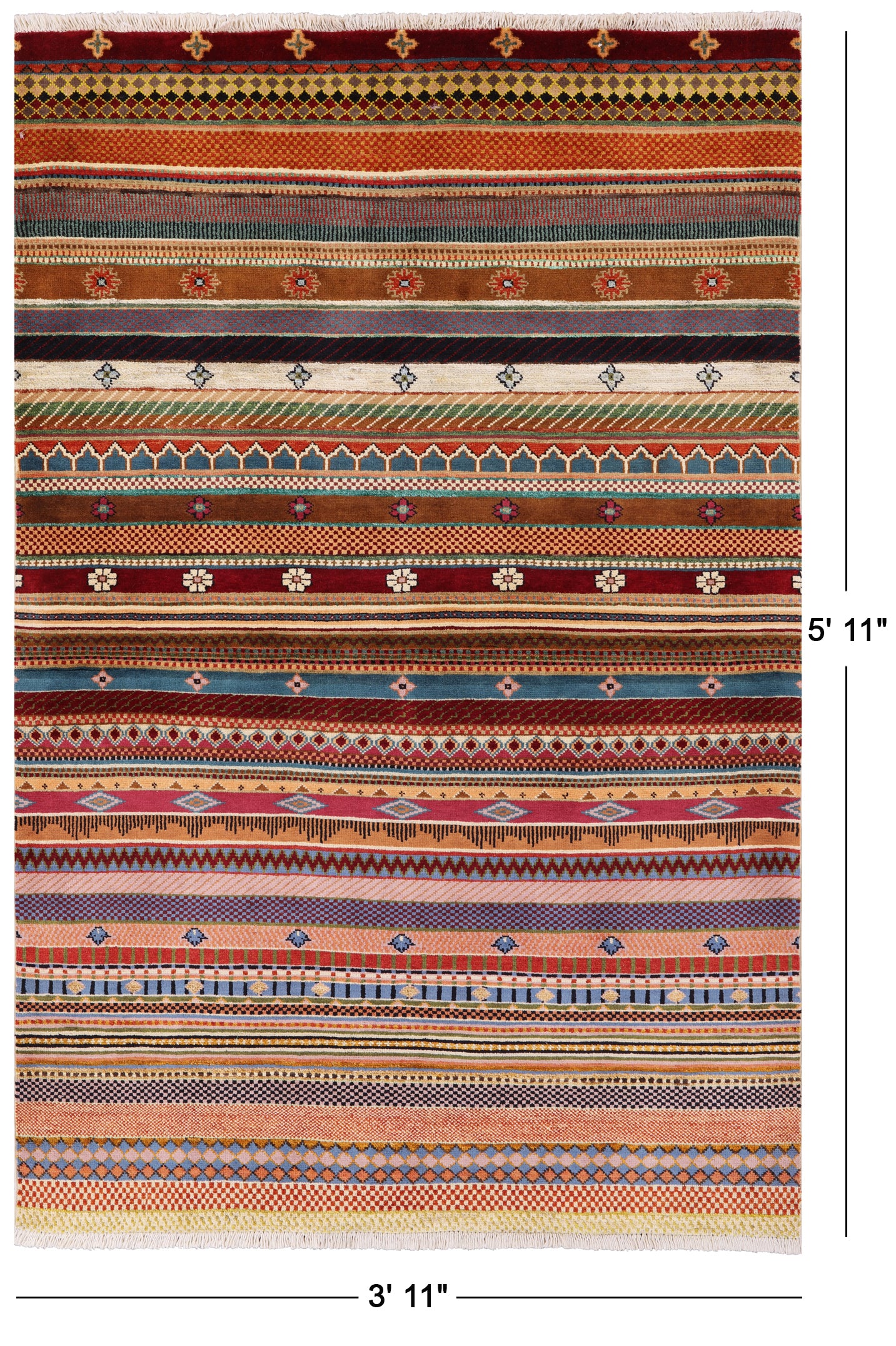 Tribal Gabbeh Handmade Wool Area Rug - 3' 11" X 5' 11" - Golden Nile