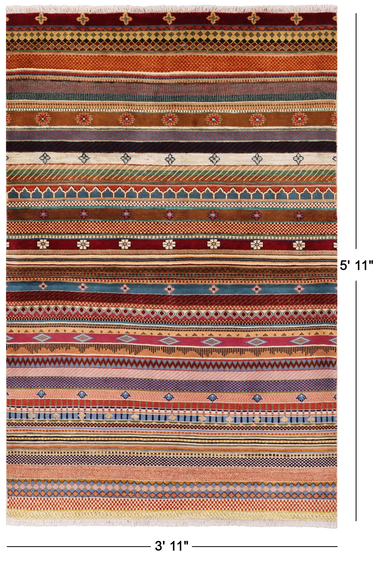 Tribal Gabbeh Handmade Wool Area Rug - 3' 11" X 5' 11" - Golden Nile