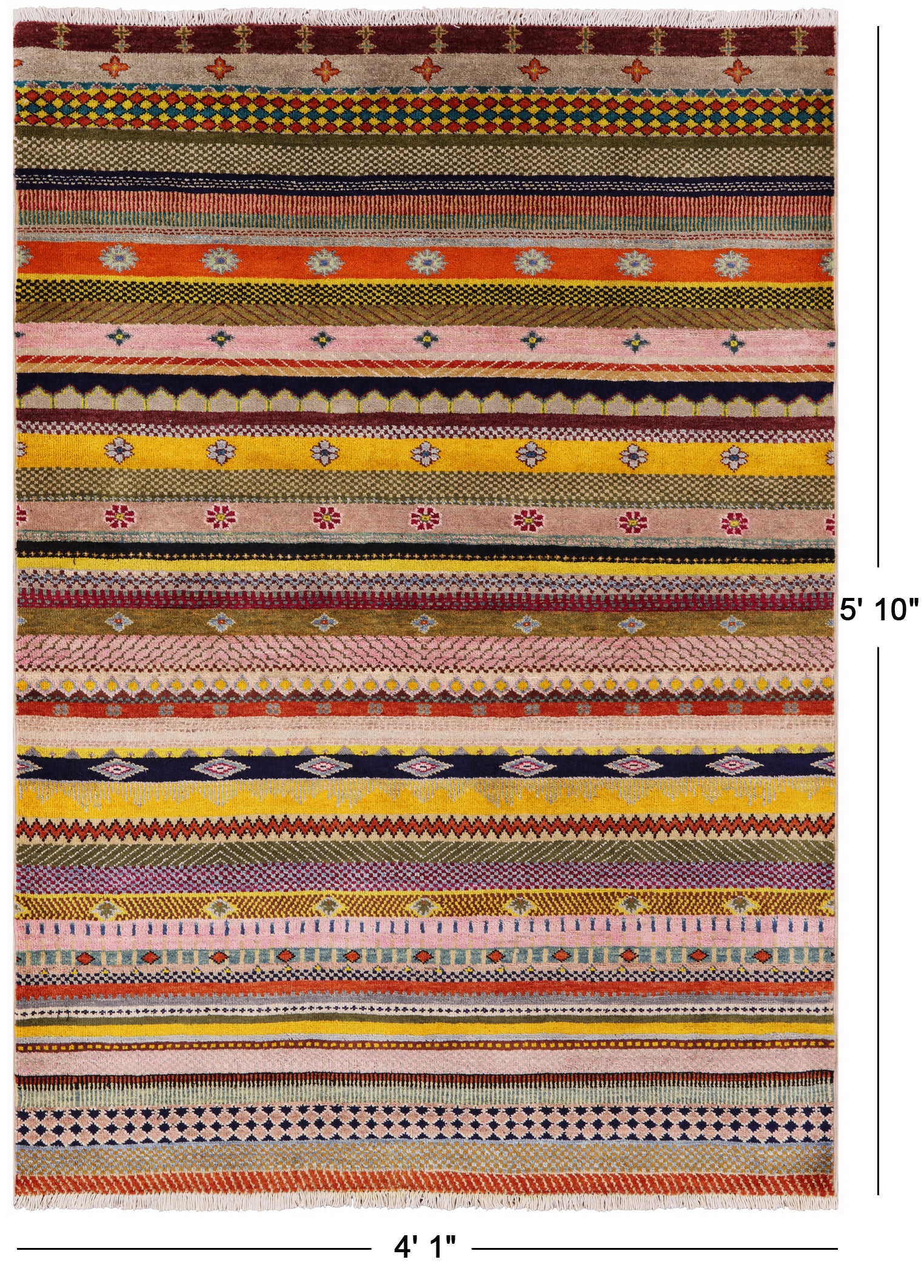 Persian Gabbeh Hand Knotted Wool Rug - 4' 1" X 5' 10" - Golden Nile