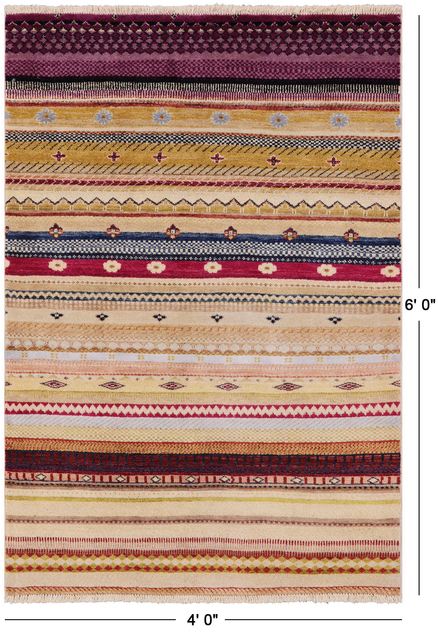 Persian Gabbeh Handmade Wool Rug - 4' 0" X 6' 0" - Golden Nile