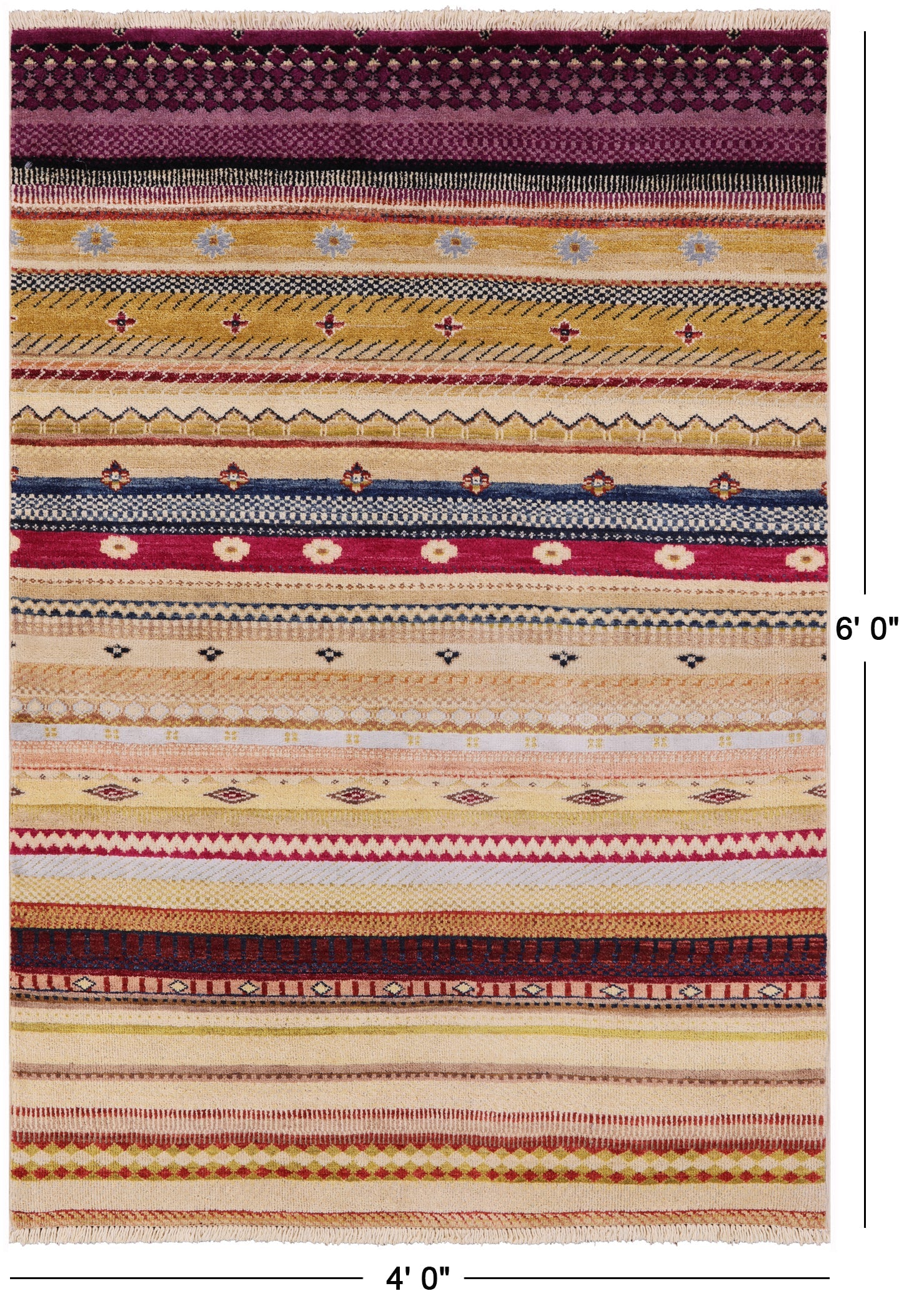 Persian Gabbeh Handmade Wool Rug - 4' 0" X 6' 0" - Golden Nile