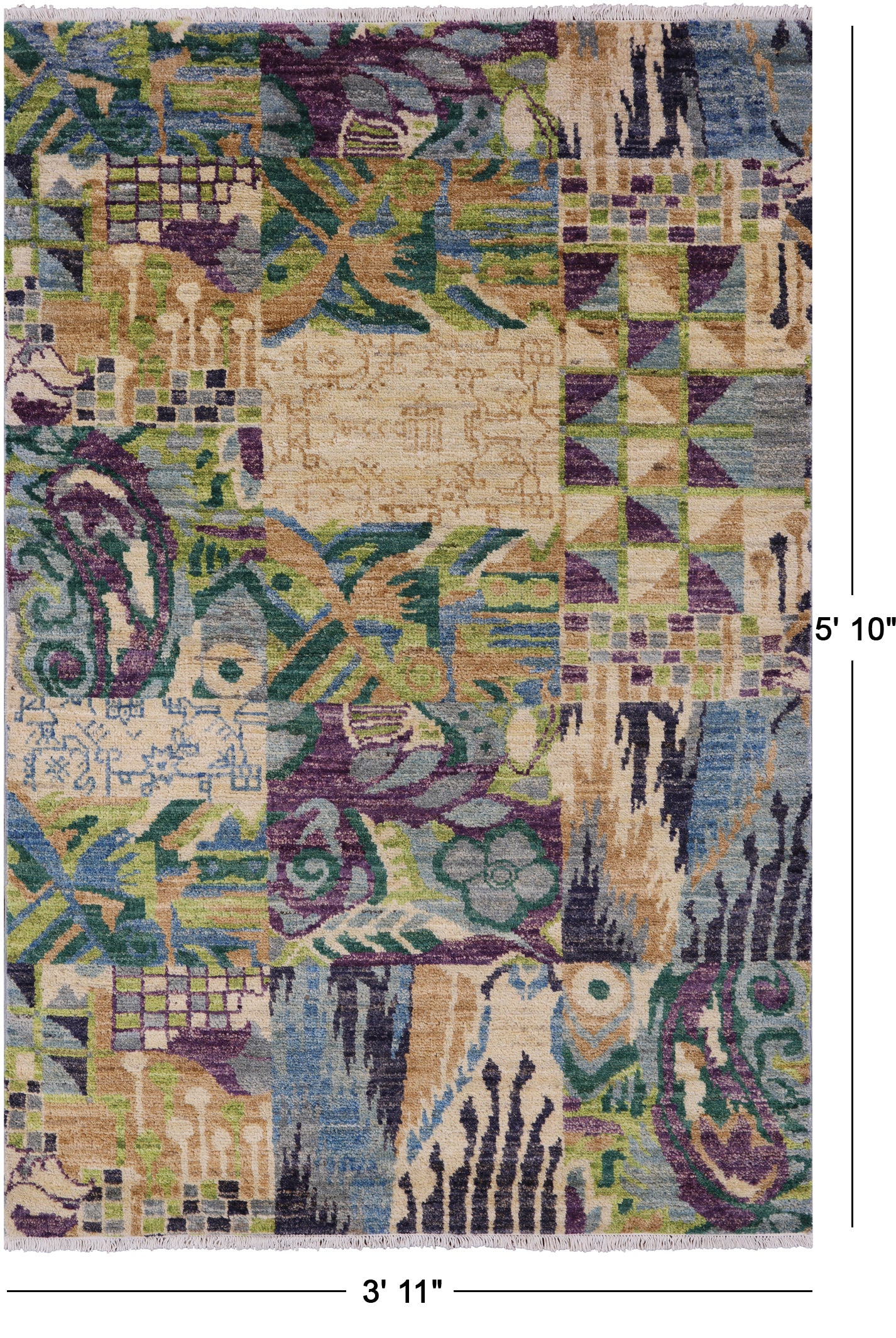 William Morris Handmade Wool Area Rug - 3' 11" X 5' 10" - Golden Nile