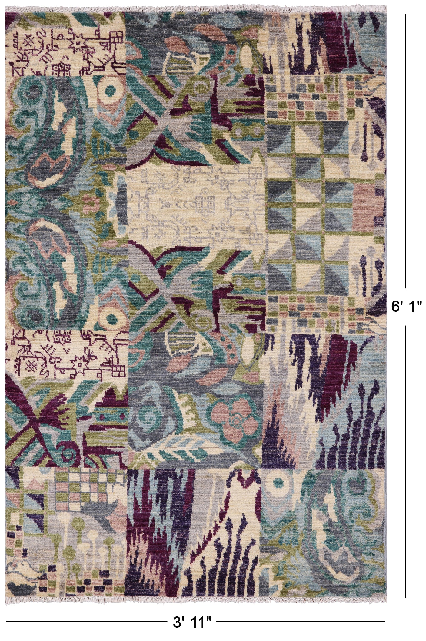 William Morris Hand Knotted Wool Area Rug - 3' 11" X 6' 1" - Golden Nile