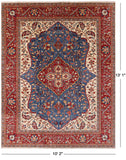 Blue Persian Fine Serapi Hand Knotted Wool Rug - 10' 2" X 13' 1" - Golden Nile