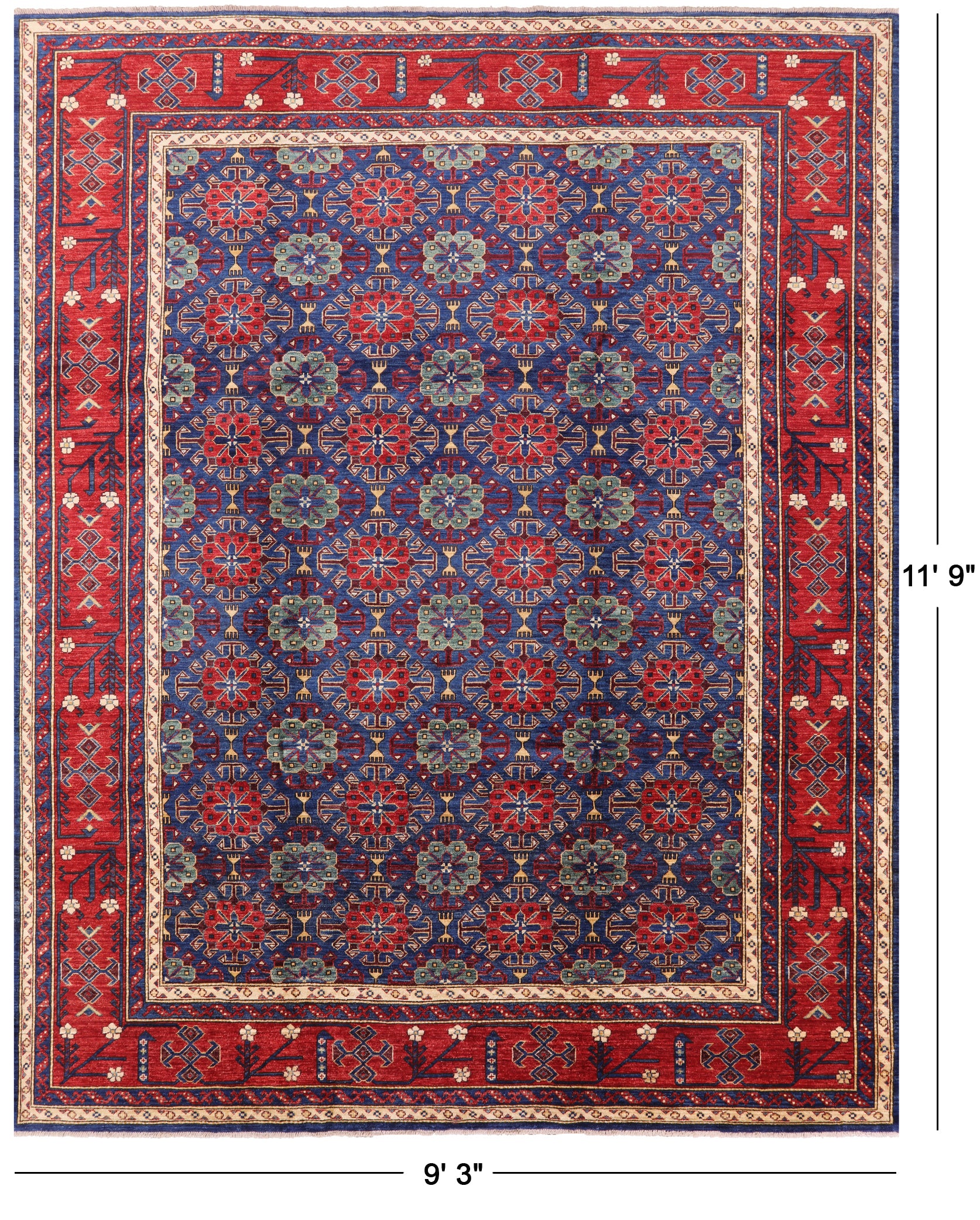 Blue Fine Serapi Hand Knotted Wool Rug - 9' 3" X 11' 9" - Golden Nile