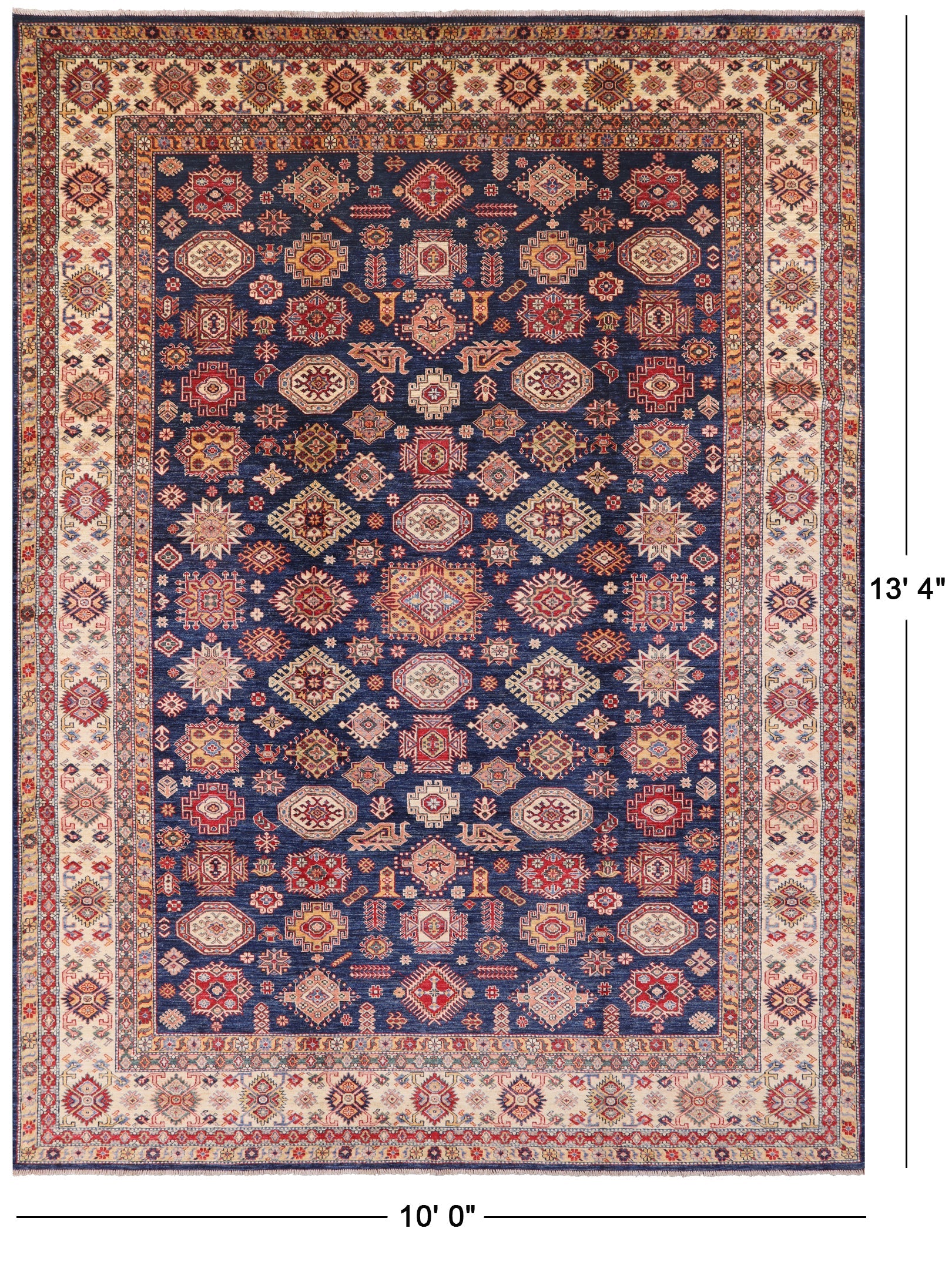 Blue Fine Kazak Hand Knotted Wool Rug - 10' 0" X 13' 4" - Golden Nile