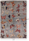 Grey Butterflies Design Modern Hand-Knotted Wool Rug - 6' 0" X 8' 7" - Golden Nile