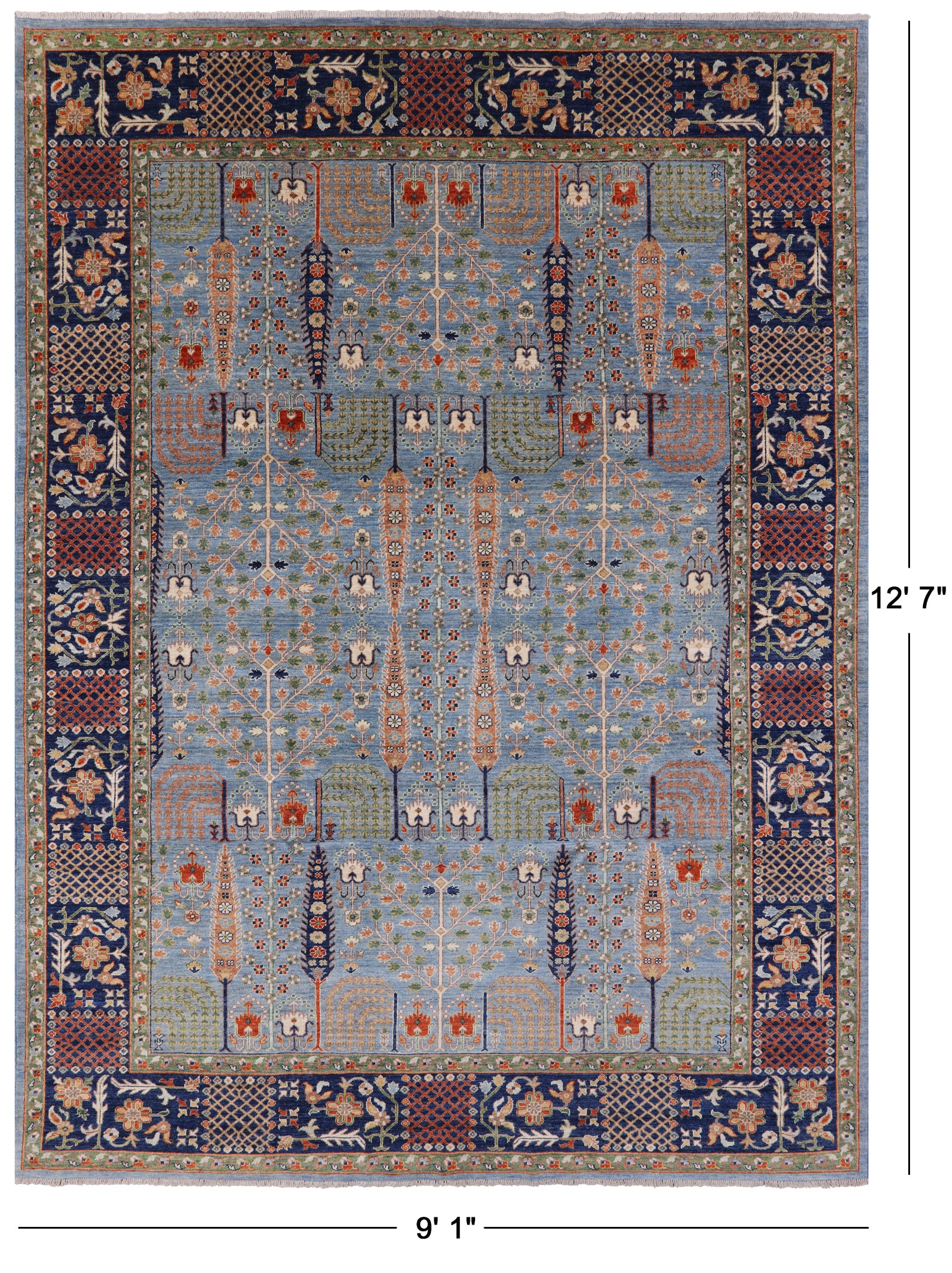 Blue Fine Serapi Handmade Wool Rug - 9' 1" X 12' 7" - Golden Nile