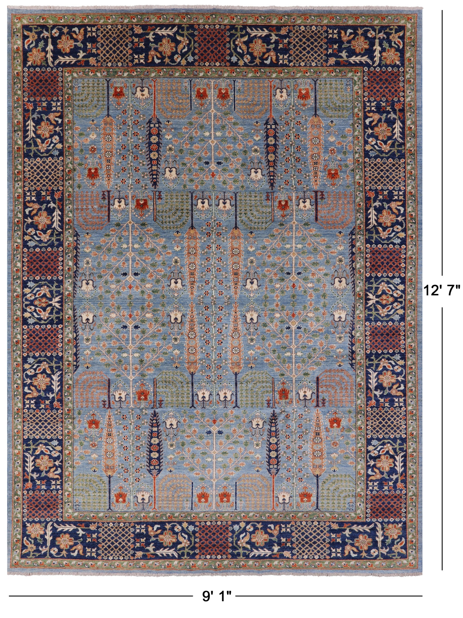 Blue Fine Serapi Handmade Wool Rug - 9' 1" X 12' 7" - Golden Nile