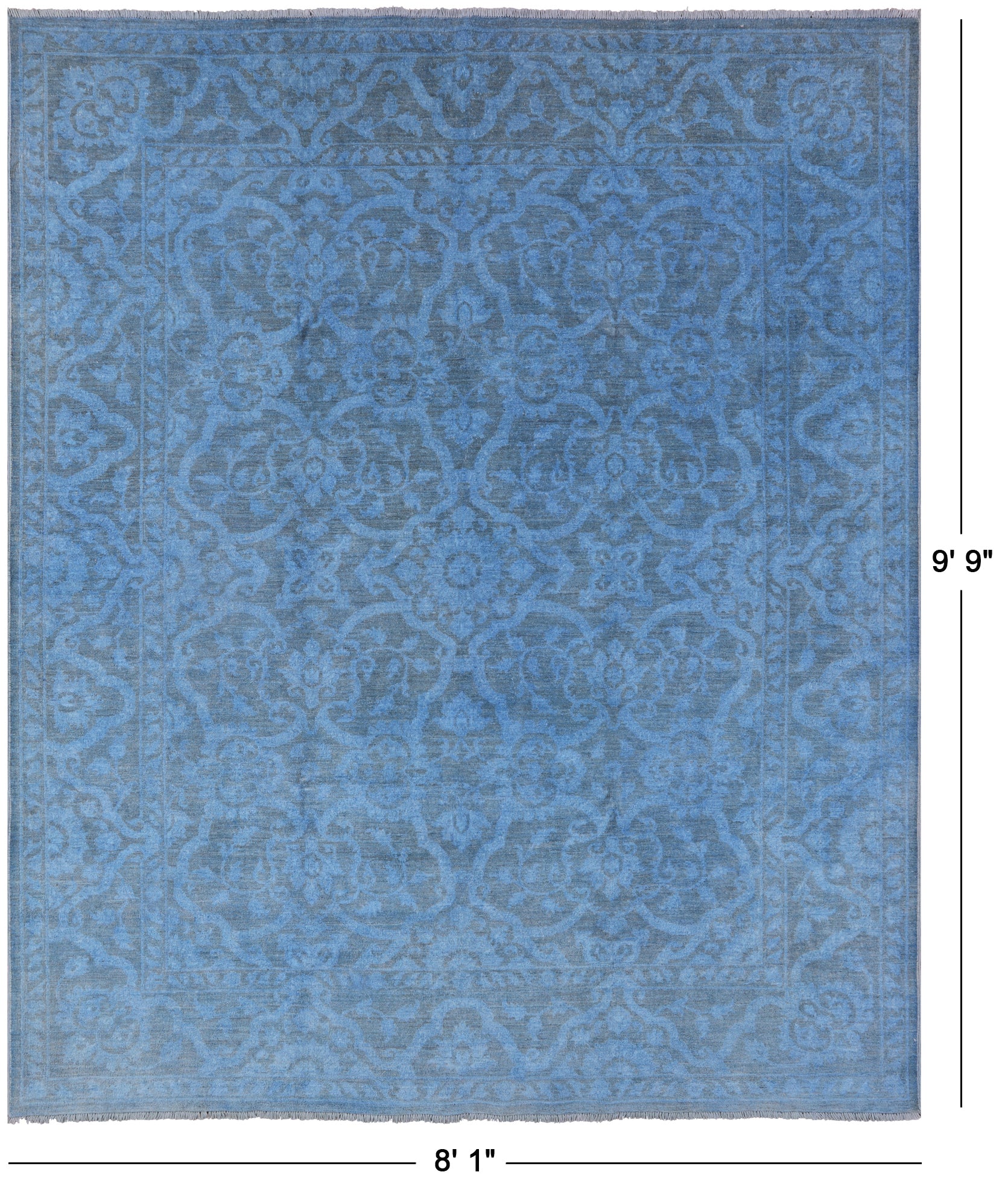 Blue Full Pile Overdyed Hand Knotted Wool Rug - 8' 1" X 9' 9" - Golden Nile