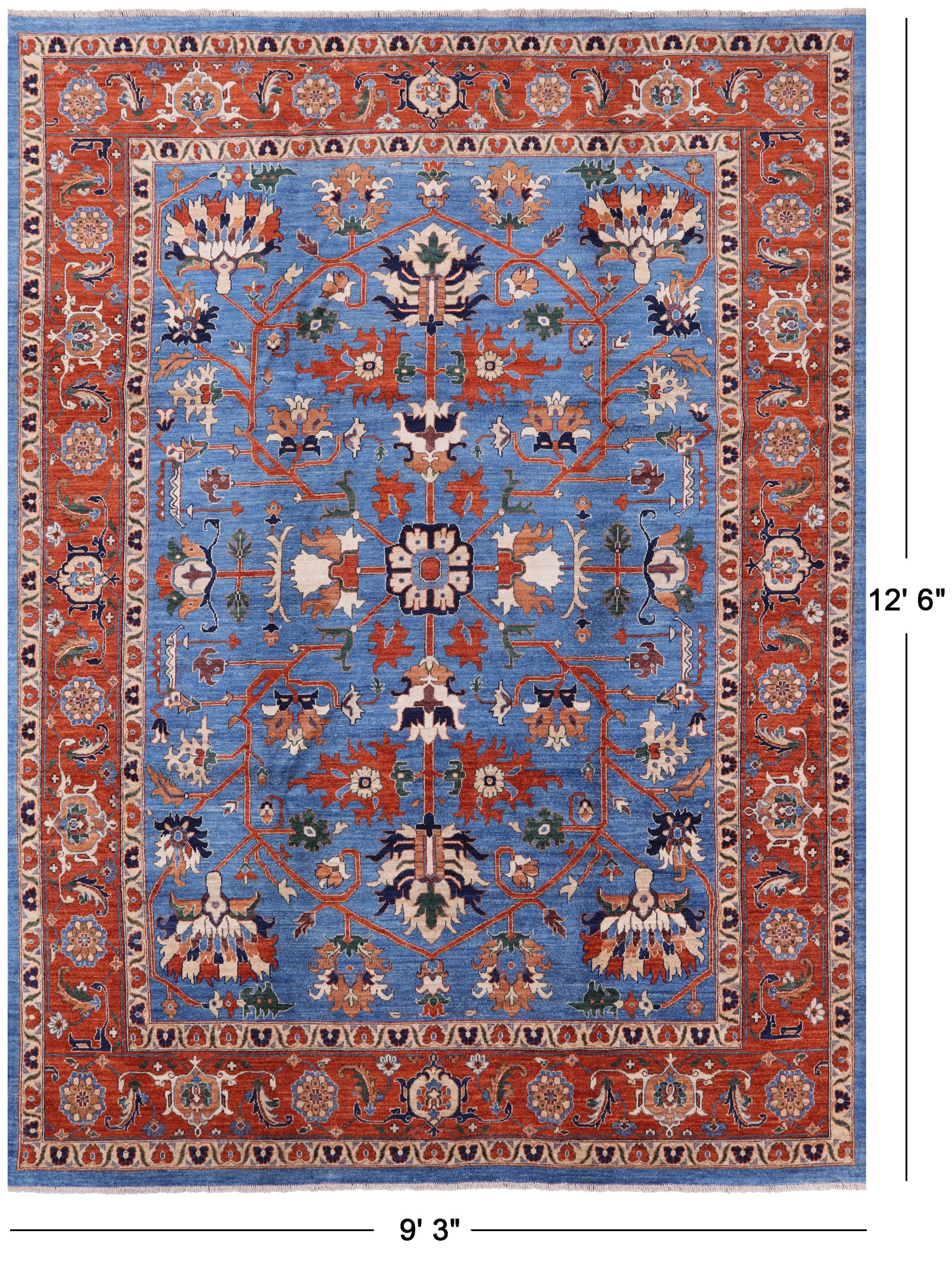 Blue Fine Serapi Hand Knotted Rug - 9' 3" X 12' 6" - Golden Nile