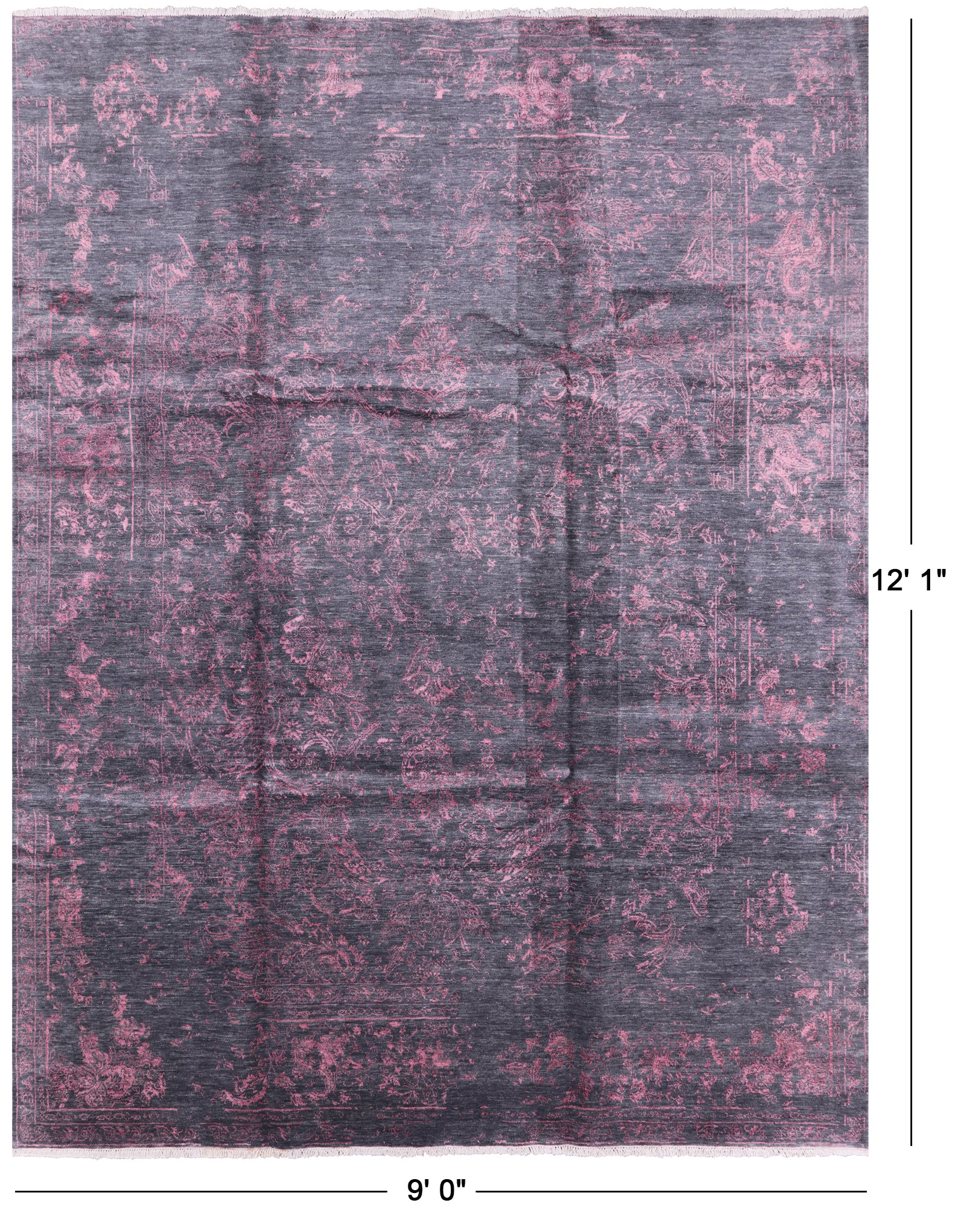 Grey Contemporary Hand Knotted Wool & Silk Rug - 9' 0" X 12' 1" - Golden Nile