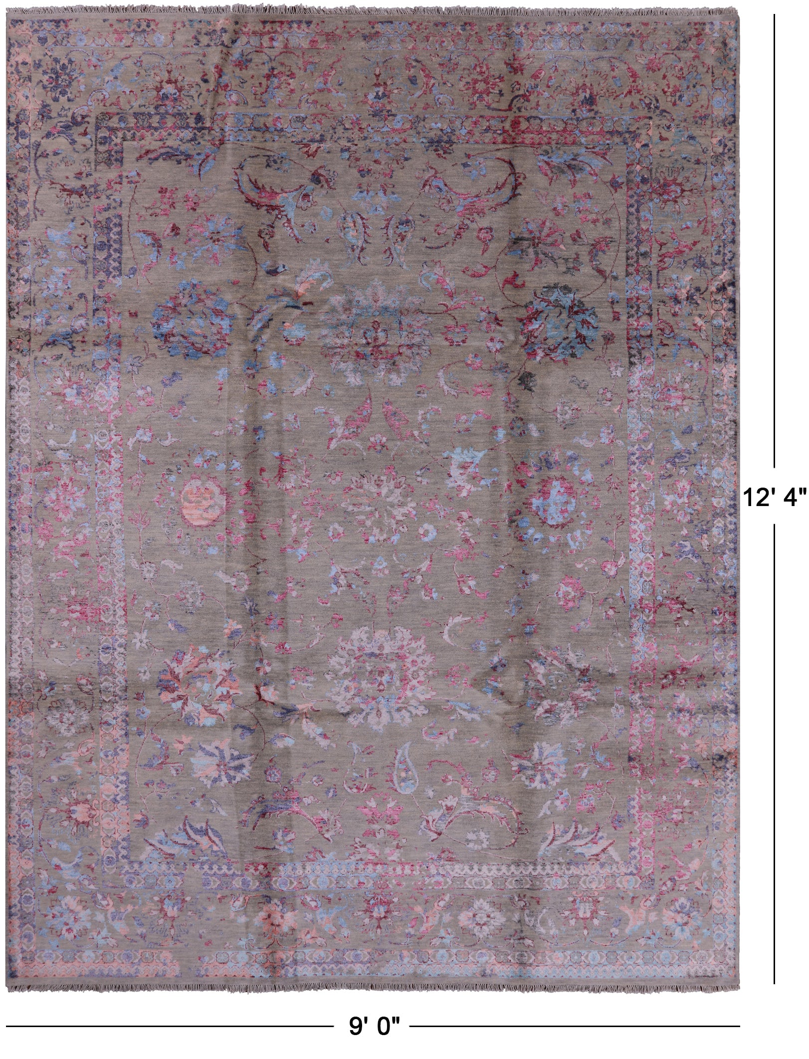 Grey Persian Hand Knotted Wool & Silk Rug - 9' 0" X 12' 4" - Golden Nile