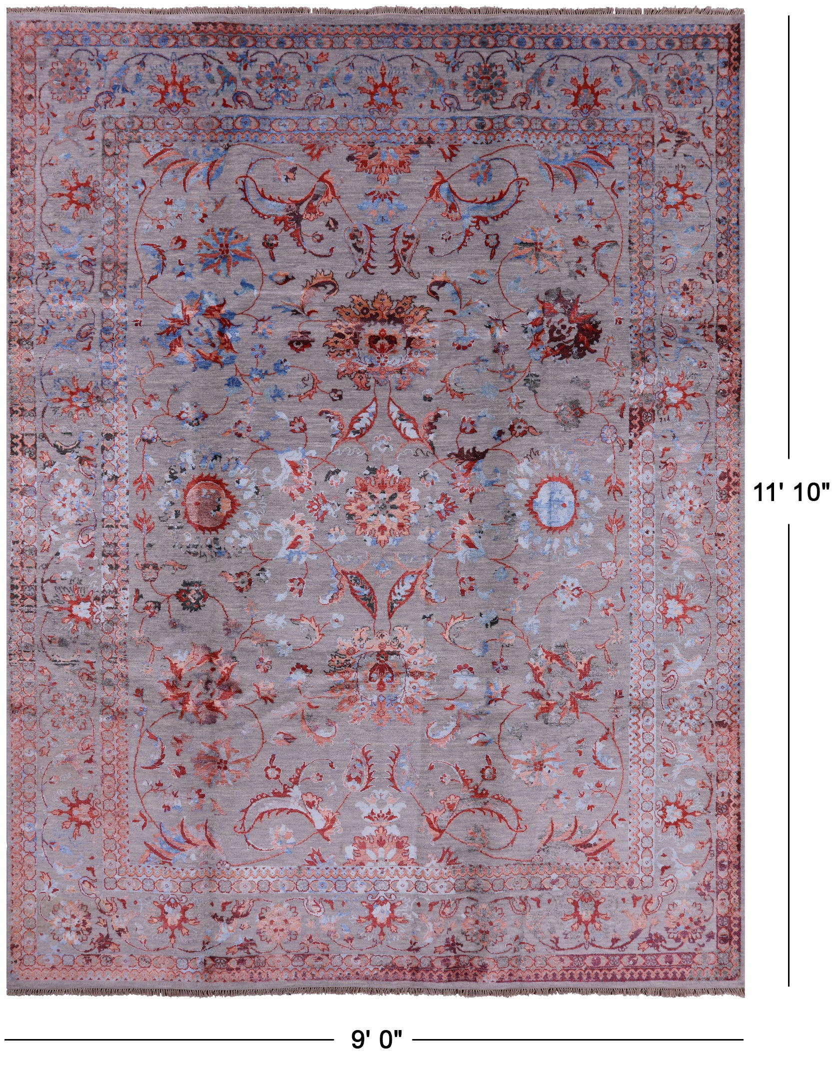Grey Persian Handmade Wool & Silk Rug - 9' 0" X 11' 10" - Golden Nile
