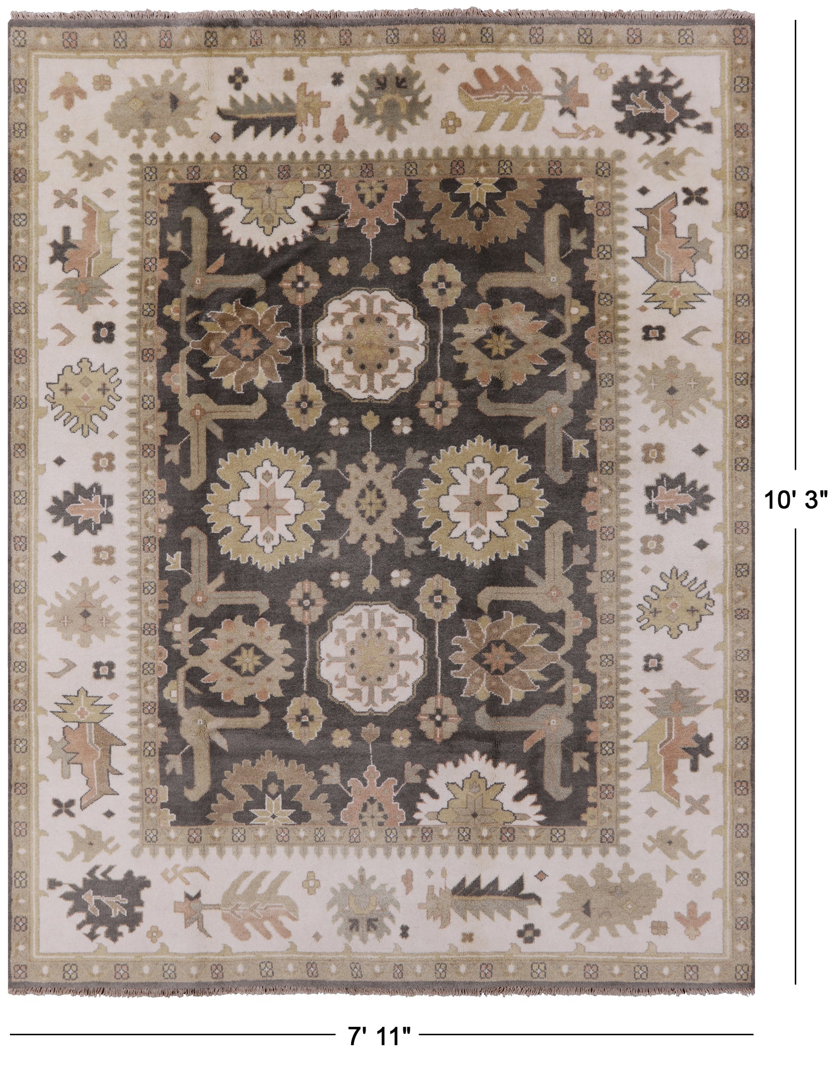 Grey Turkish Oushak Handmade Wool Rug - 7' 11" X 10' 3" - Golden Nile