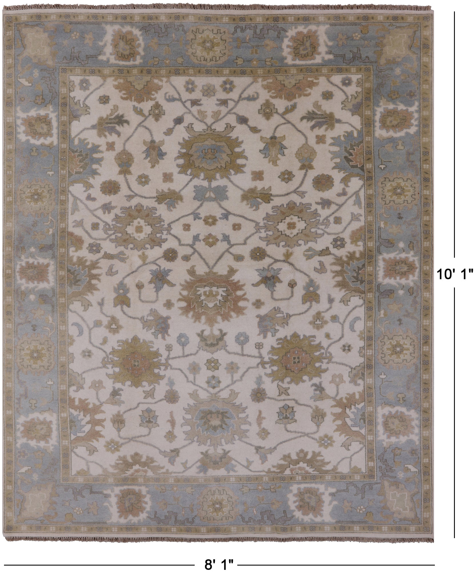 Ivory Turkish Oushak Hand Knotted Wool Rug - 8' 1" X 10' 1" - Golden Nile