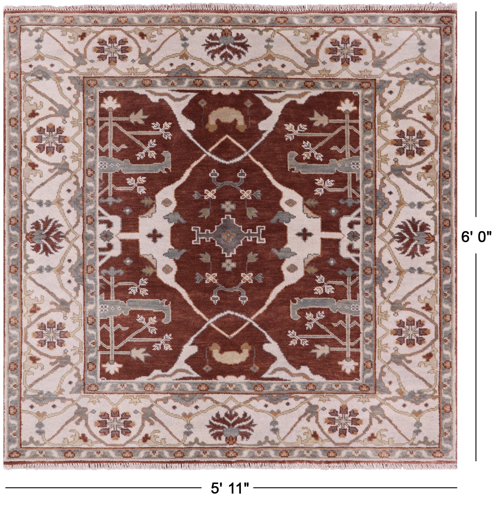 Square Turkish Oushak Wool Rug - 5' 11" X 6' 0" - Golden Nile