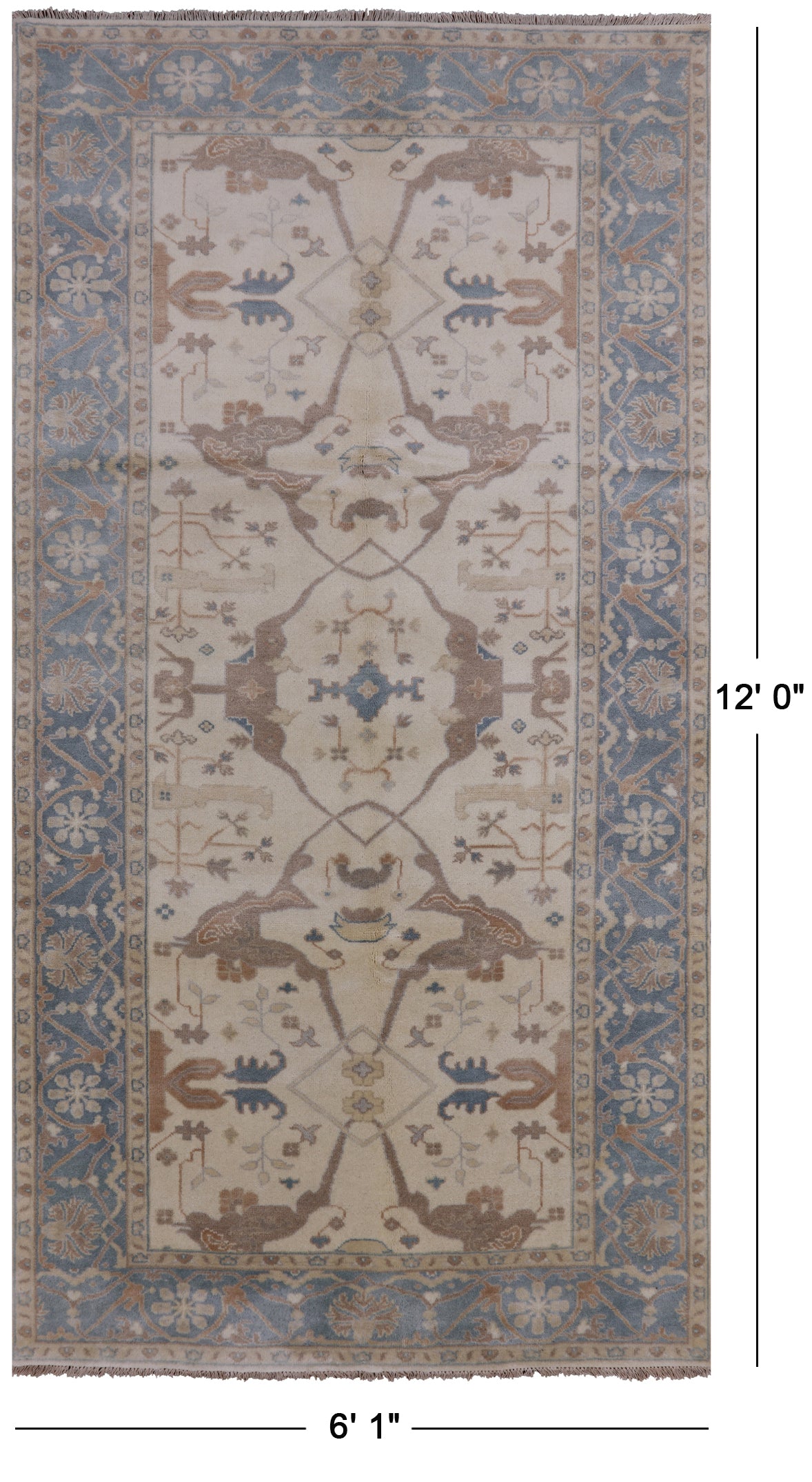 Ivory Turkish Oushak Hand Knotted Wool Rug - 6' 1" X 12' 0" - Golden Nile