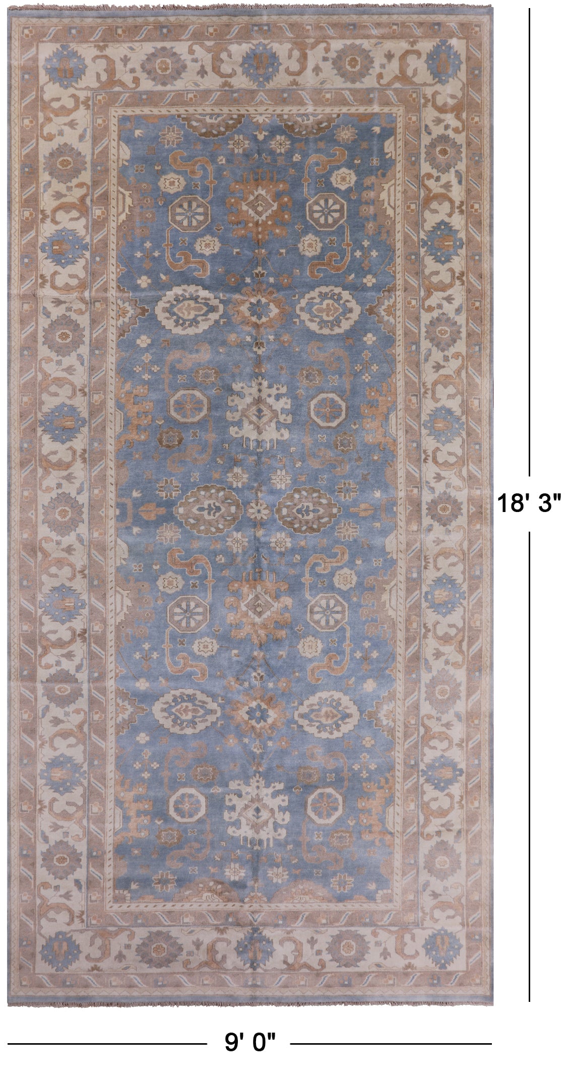 Blue Turkish Oushak Hand Knotted Wool Rug - 9' 0" X 18' 3" - Golden Nile