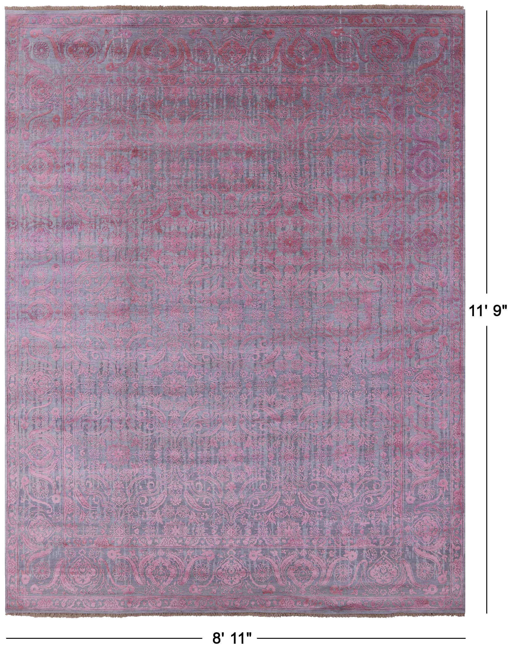 Grey Modern Handmade Wool & Silk Rug - 8' 11" X 11' 9" - Golden Nile
