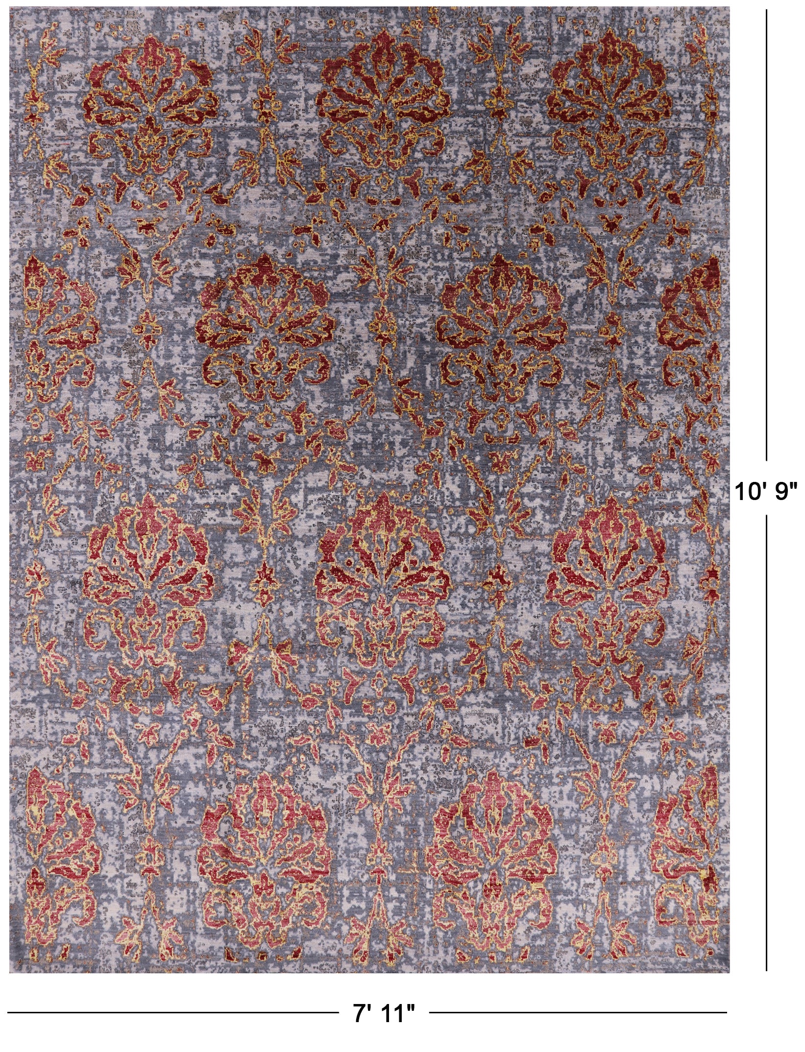 Floral Design Hand Knotted Wool & Silk Hi-Lo Pile Rug - 7' 11" X 10' 9" - Golden Nile