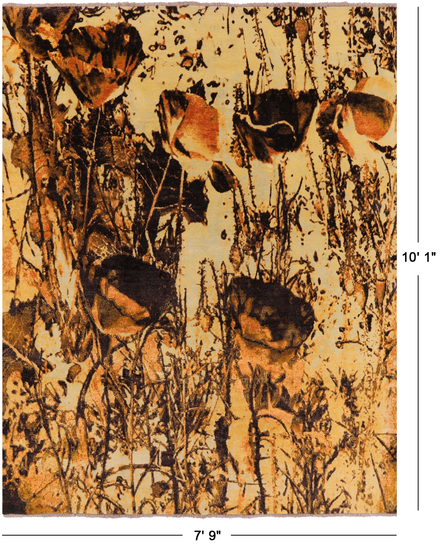Modern Floral Hand Knotted Wool & Silk Area Rug - 7' 9" X 10' 1" - Golden Nile