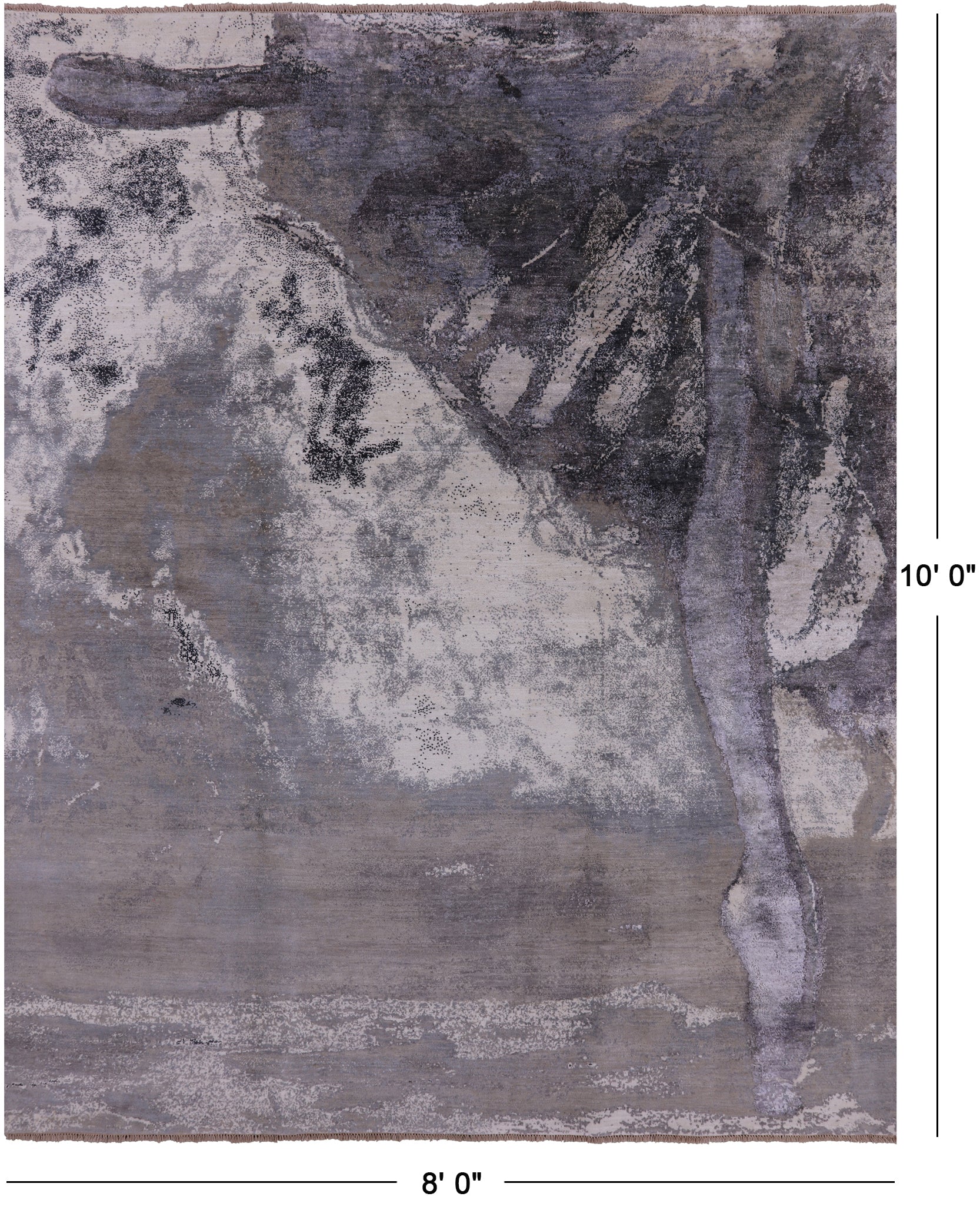 Grey Ballerina Ballet Dancer Design Modern Handmade Wool & Silk Rug - 8' 0" X 10' 0" - Golden Nile