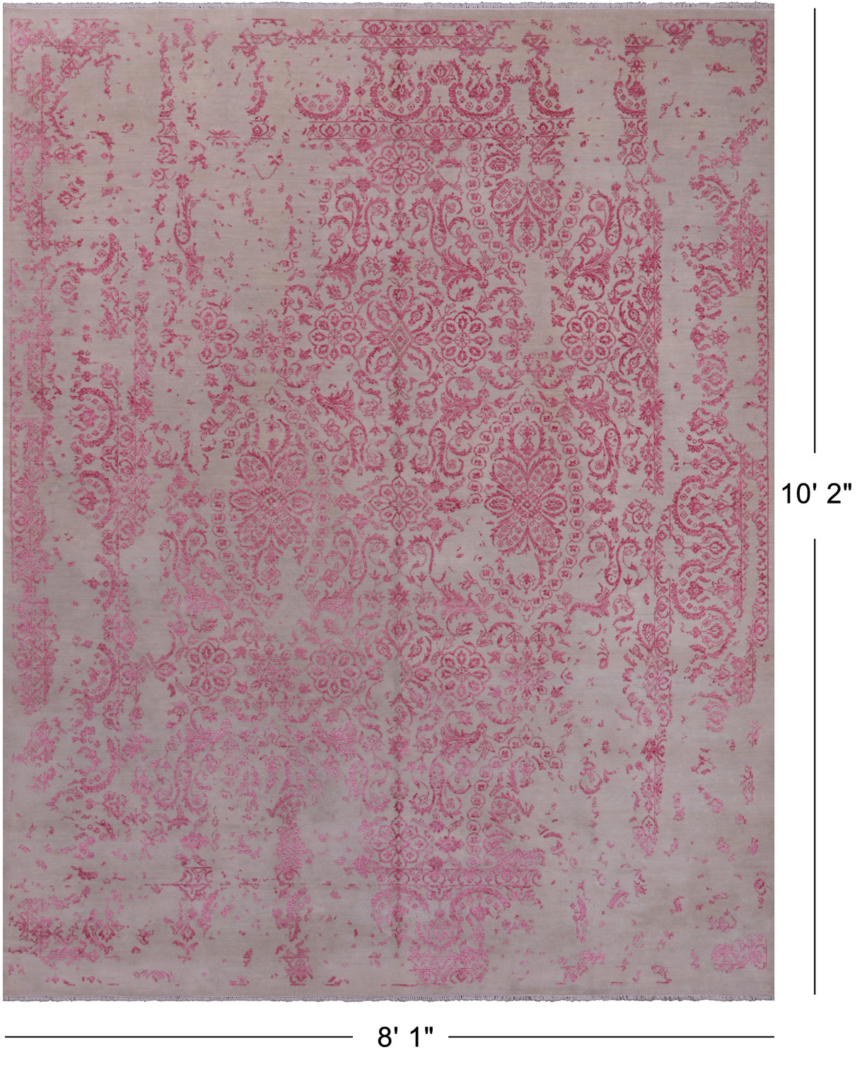 Ivory Modern Wool & Silk Hand Knotted Rug - 8' 1" X 10' 2"