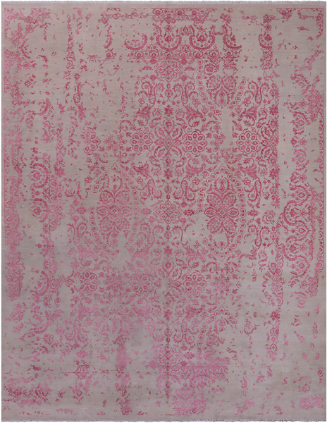 Ivory Modern Wool & Silk Hand Knotted Rug - 8' 1" X 10' 2"