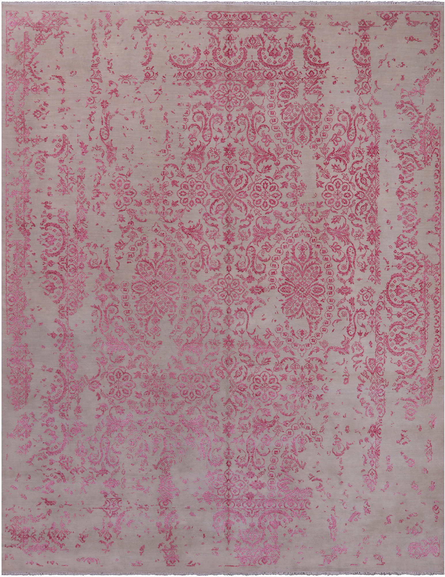 Ivory Modern Wool & Silk Hand Knotted Rug - 8' 1" X 10' 2"