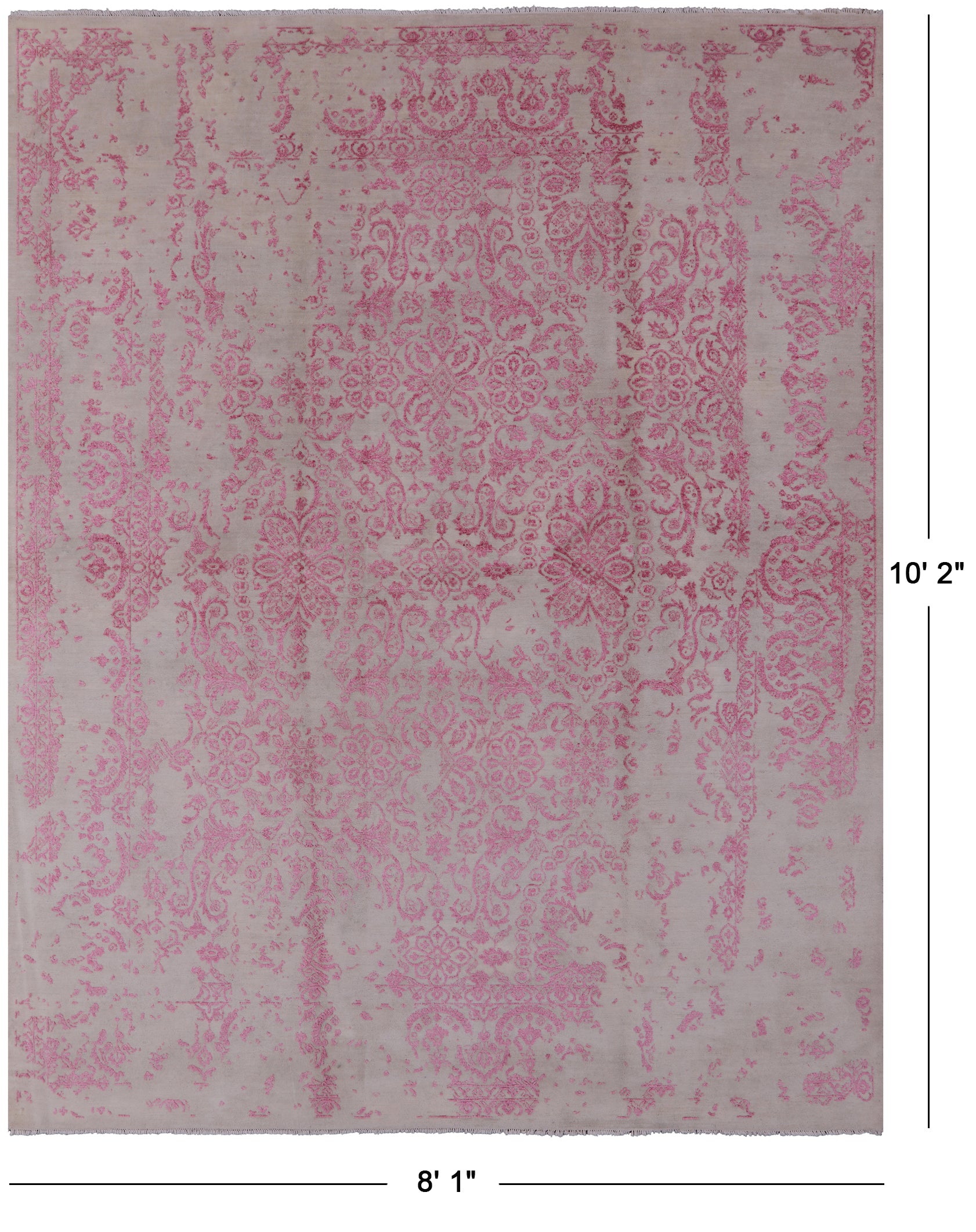 Ivory Modern Wool & Silk Hand Knotted Rug - 8' 1" X 10' 2" - Golden Nile