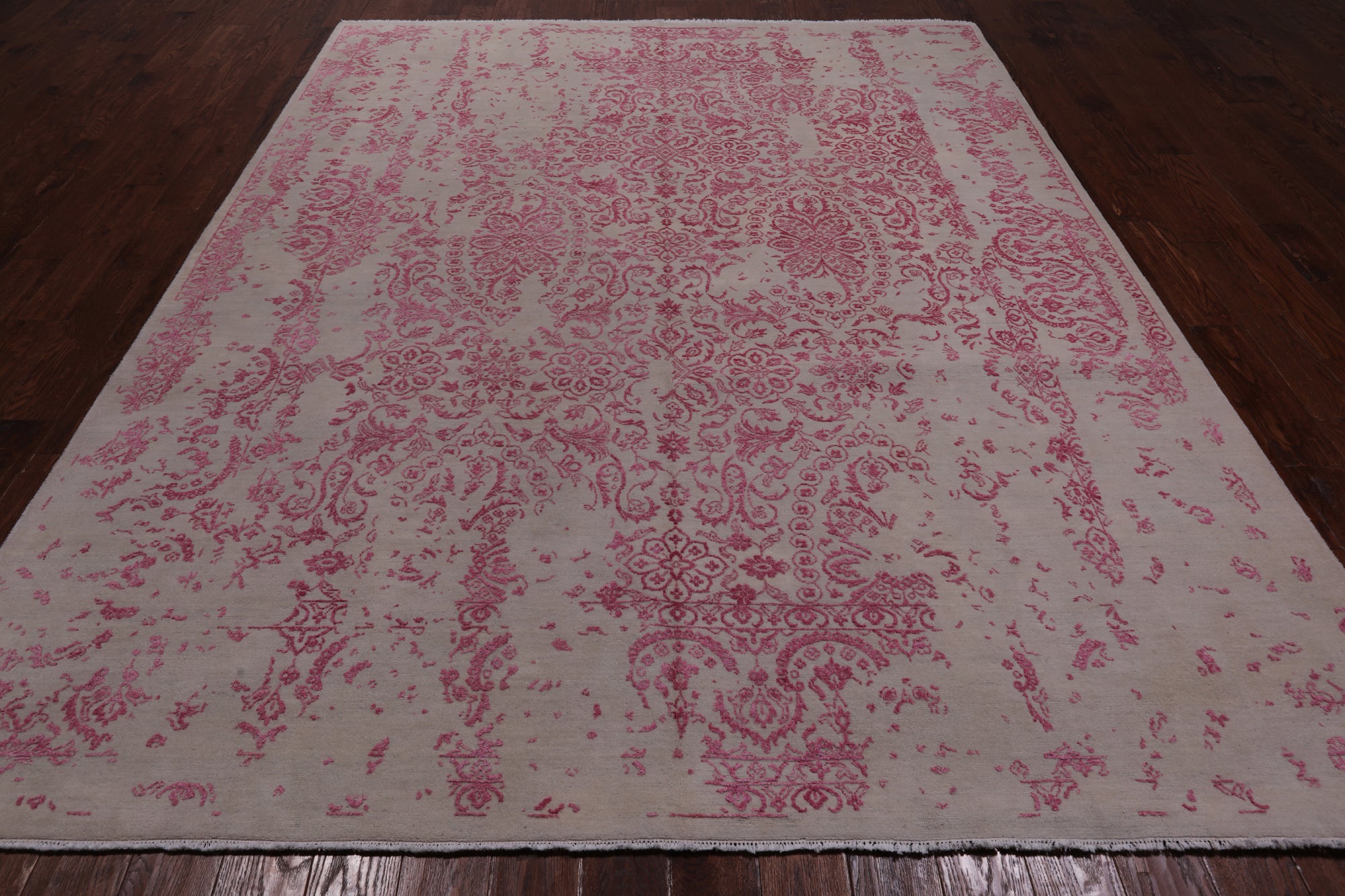 Ivory Modern Wool & Silk Hand Knotted Rug - 8' 1" X 10' 2"
