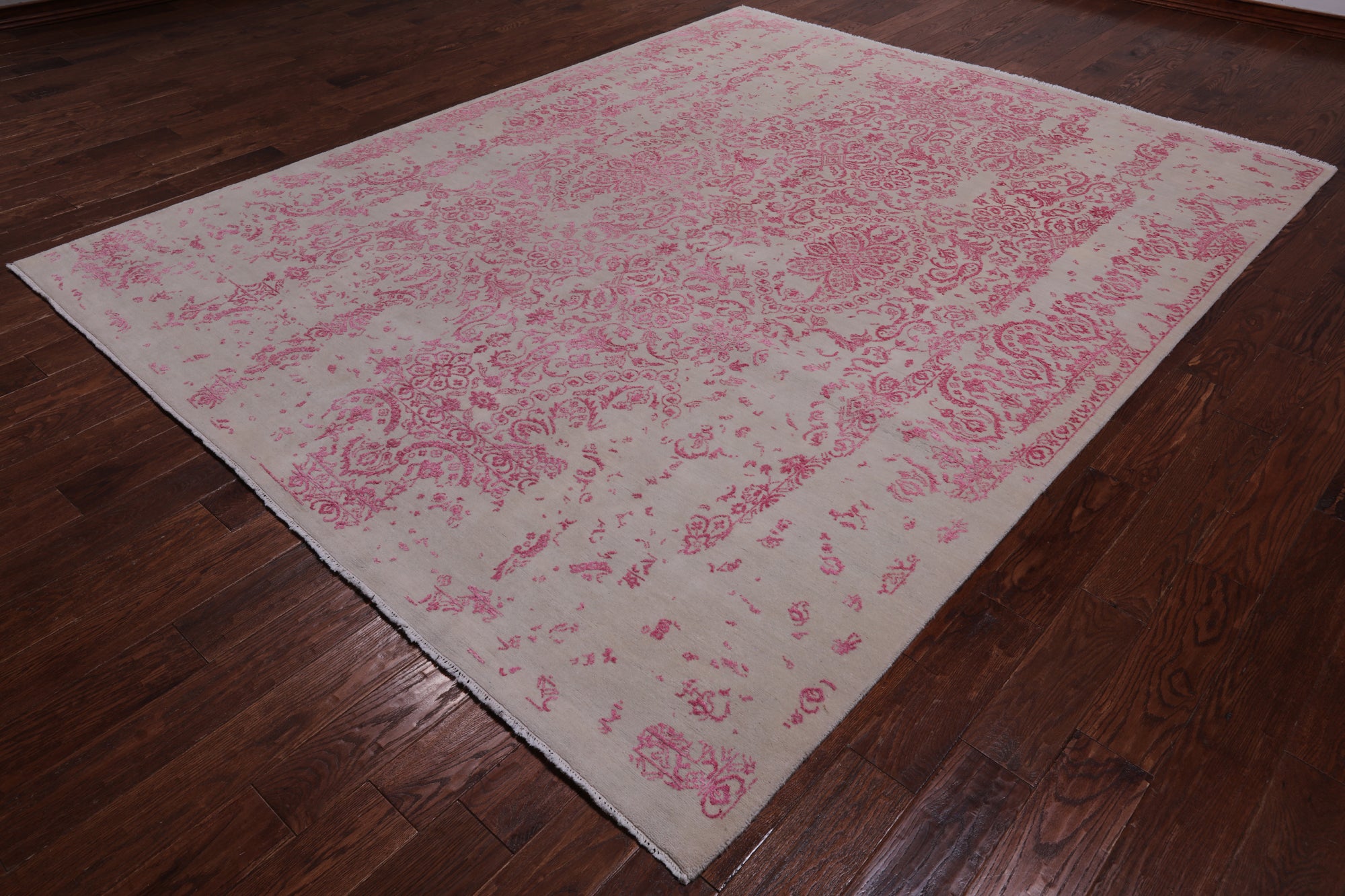 Ivory Modern Wool & Silk Hand Knotted Rug - 8' 1" X 10' 2"
