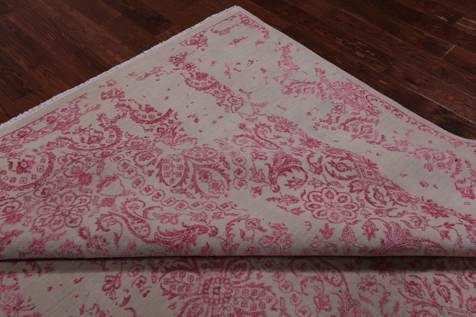 Ivory Modern Wool & Silk Hand Knotted Rug - 8' 1" X 10' 2"