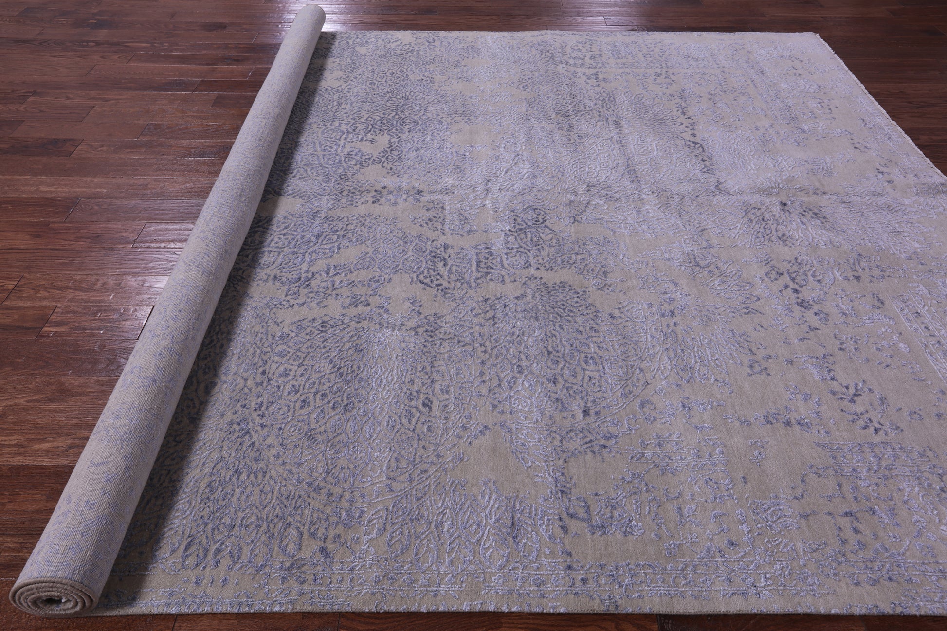Modern Wool & Silk Hand Knotted Rug - 9' 0" X 11' 9" - Golden Nile