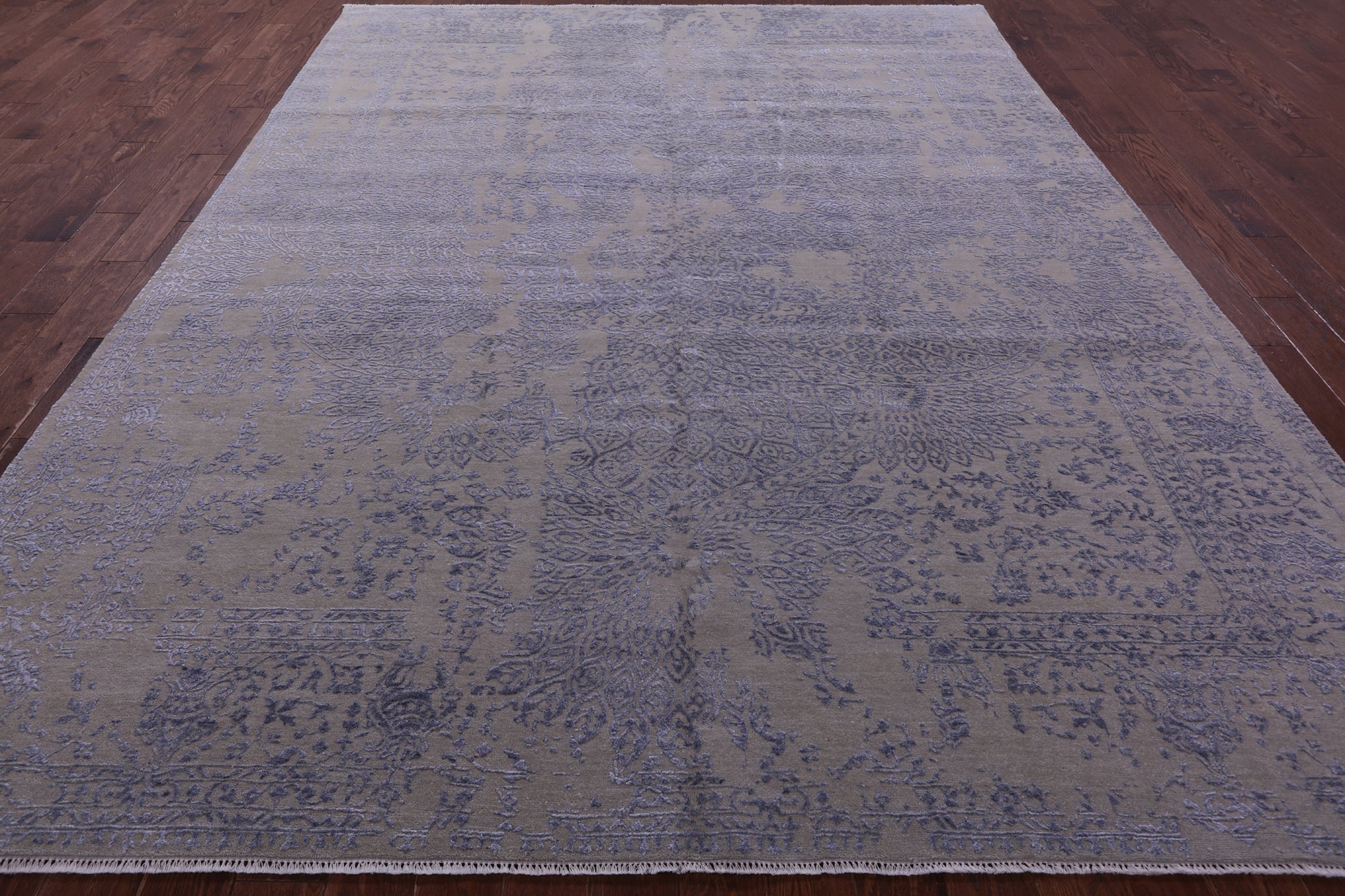 Modern Wool & Silk Hand Knotted Rug - 9' 0" X 11' 9" - Golden Nile