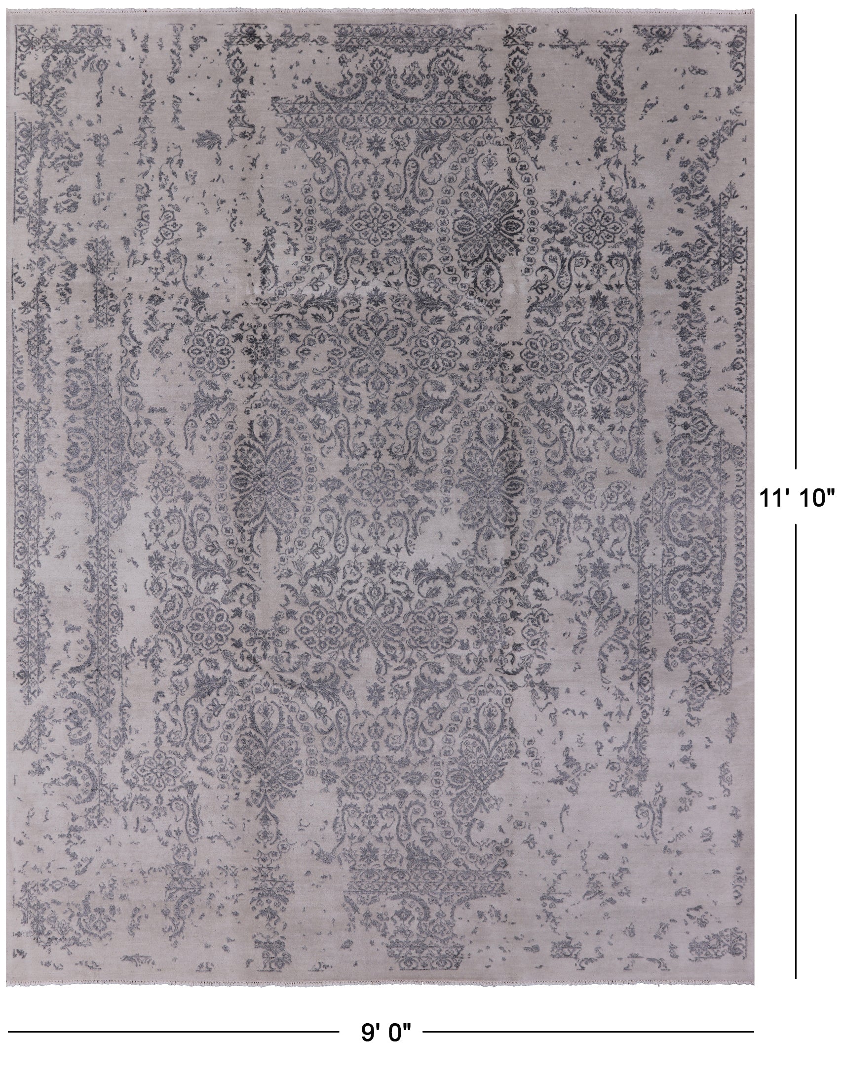 Grey Modern Wool & Silk Area Rug - 9' 0" X 11' 10" - Golden Nile