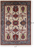 Geometric Hand Knotted Wool Rug - 6' 7" X 9' 6" - Golden Nile