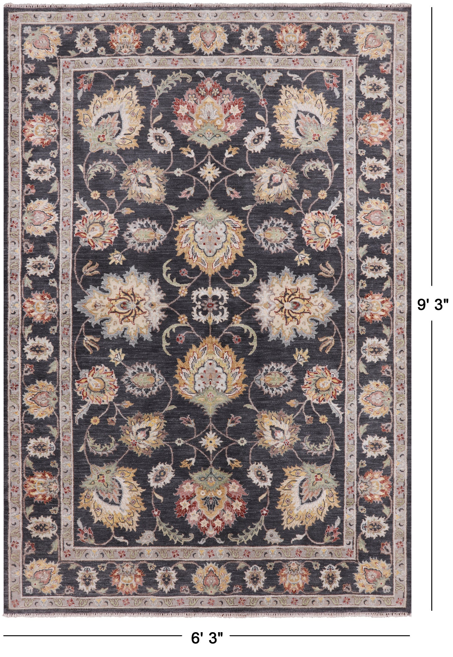Grey Peshawar Handmade Wool Rug - 6' 3" X 9' 3" - Golden Nile