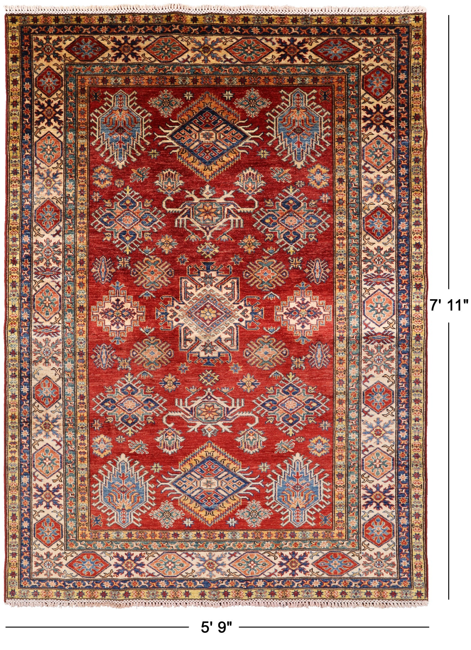 Red Super Kazak Handmade Area Rug - 5' 9" X 7' 11" - Golden Nile