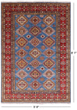Blue Super Kazak Hand Knotted Area Rug - 5' 9" X 8' 1" - Golden Nile
