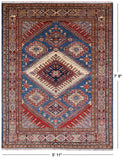 Blue Super Kazak Hand Knotted Area Rug - 5' 11" X 7' 8" - Golden Nile