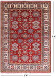 Red Super Kazak Hand Knotted Area Rug - 5' 6" X 7' 8" - Golden Nile