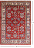 Red Super Kazak Hand Knotted Area Rug - 5' 6" X 7' 8" - Golden Nile