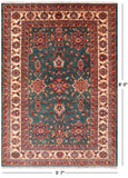 Green Super Kazak Hand Knotted Wool Area Rug - 5' 7" X 8' 0" - Golden Nile