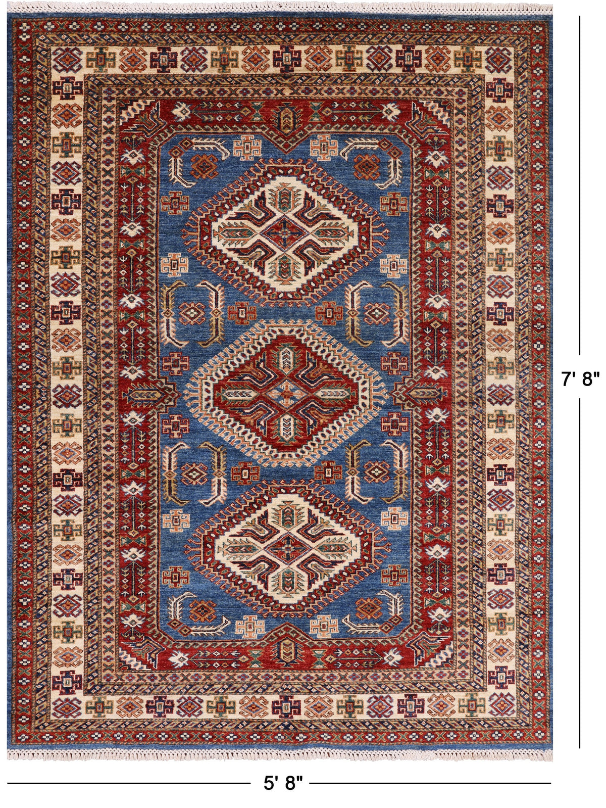 Blue Super Kazak Hand Knotted Wool Area Rug - 5' 8" X 7' 8" - Golden Nile
