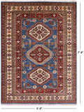 Blue Super Kazak Hand Knotted Wool Area Rug - 5' 8" X 7' 8" - Golden Nile